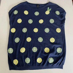 Talbots Woman Petites Sleeveless Sweater, Sz XLP, Navy with Lemons & Limes
